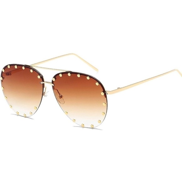 Rimless Oversized Studded Sunglasses. - Picture 1 of 5
